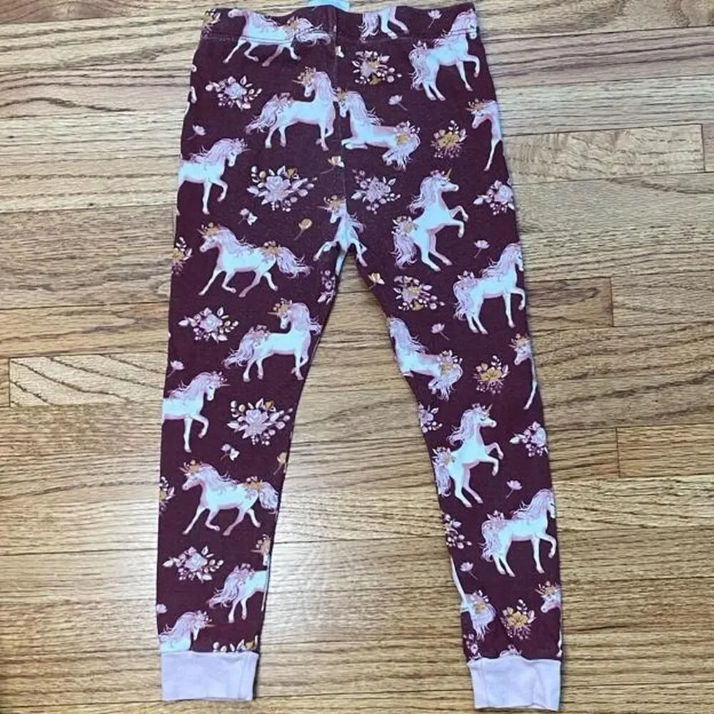Member's Mark Girls Unicorn Floral Pajama Pants 3T Maroon Cotton Bottoms Only
